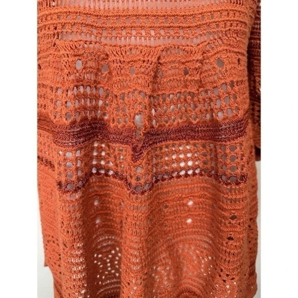 Premise Women's Open Knit Sweater Tunic Cover Up Orange Rust Sz L Boho Hippie